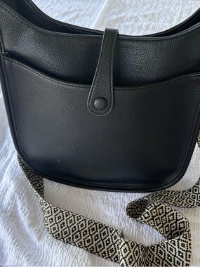 Quiet Luxury Vegan Leather Black Purse With Adjustable Textile strap